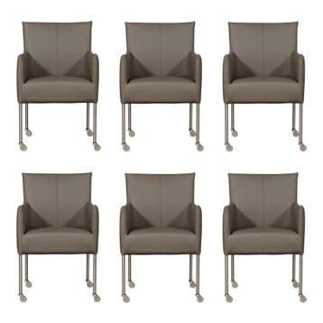 Set van 6 Leren eetkamerstoelen Desire - Toledo Smog, Ophalen of Verzenden, Nieuw, Leer