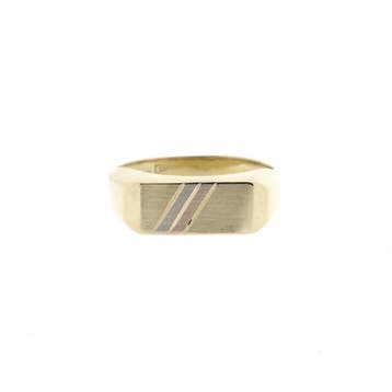Tricolor gouden heren zegelring., Sieraden, Tassen en Uiterlijk, Ringen, Gebruikt, Overige kleuren, 19 tot 20, Heer