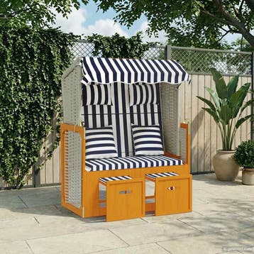 vidaXL Strandstoel met kussens poly rattan en hout wit en, Verzenden, Nieuw