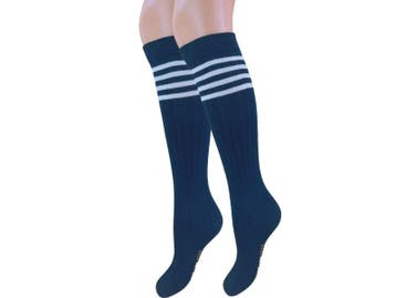 Kinder Kniekous - Rib - Retro - Blauw/Wit, Verzenden, Nieuw