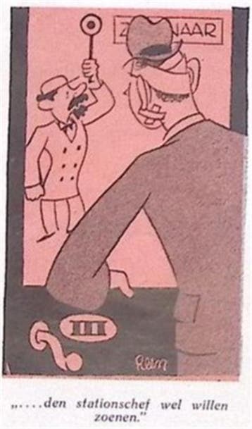 De stationschef op spotprent (lijst optie, Lithos), Verzenden