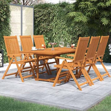 vidaXL 7-delige Tuinset massief acaciahout 150-200 cm, Tuin en Terras, Tuinsets en Loungesets, 6 zitplaatsen, Nieuw, Tuinset, Verzenden