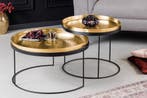 Set van 2 ronde salontafels ELEMENTS 60cm goud zwart metalen, Ophalen of Verzenden, Nieuw