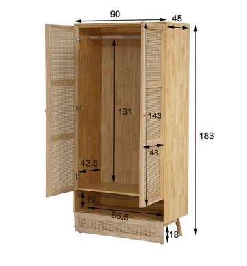 Rattan Garderobekast – 2-Deurs Kast met Kledingroede, Verzenden, Nieuw