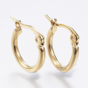 2 x RVS 304 creolen 15 x 2mm pin 1 x 0,7mm 18K real Gold..., Ophalen of Verzenden, Nieuw, Kraal