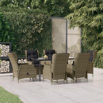 vidaXL 7-delige Tuinset poly rattan bruin, Verzenden, Nieuw, 6 zitplaatsen, Tuinset