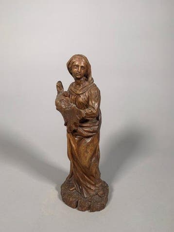 sculptuur, vierge à lenfant, XVIIeme siecle - 35 cm - Hout