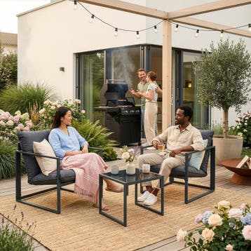 Tuinset Karg 3-delige loungeset tafel met 2 stoelen donkergr, Verzenden, Nieuw