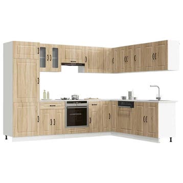 vidaXL 14-delige Keukenkastenset Kalmar bewerkt hout sonoma, Verzenden, Nieuw, Bruin