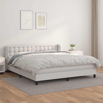 vidaXL Boxspring met matras kunstleer wit 180x200 cm, Overige materialen, Eenpersoons, Verzenden, Wit