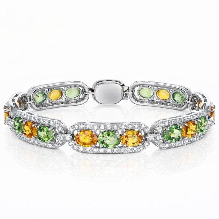 Armband - 14 karaat Witgoud - 19.10ct. tw. Saffier - Diamant, Sieraden, Tassen en Uiterlijk, Armbanden