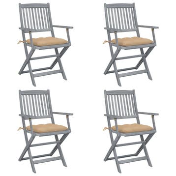 vidaXL Set van 4 klapstoelen met kussens, gemaakt van, Verzenden, Nieuw, Hout