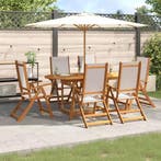 vidaXL 7-delige Tuinset massief acaciahout en textileen, 6 zitplaatsen, Nieuw, Tuinset, Verzenden