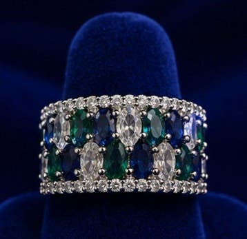Weelderige Midnight Garden edelsteen 925 sterlingzilver ring, Nieuw