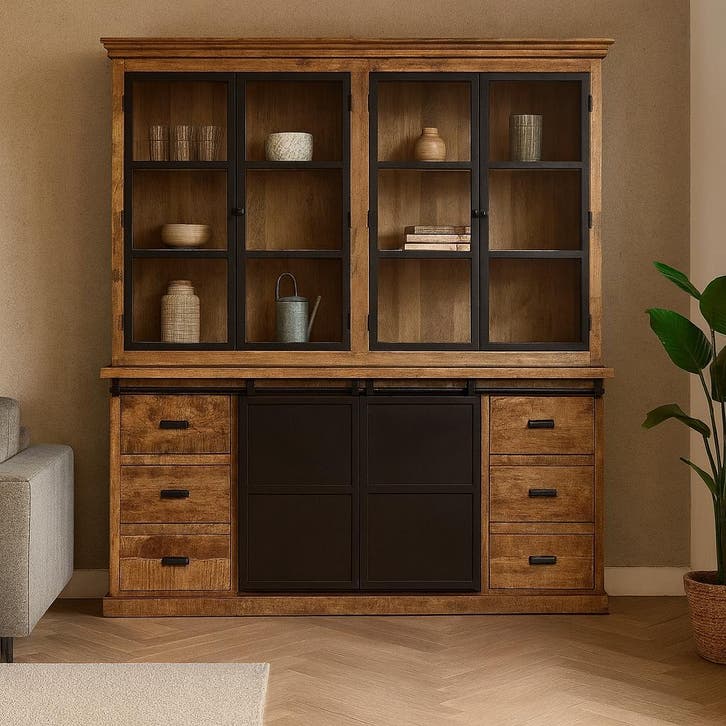 Buffetkast Mangohout Milan 200 Dubbele Deurtjes Recht, Huis en Inrichting, Kasten | Buffetkasten, Nieuw, Overige houtsoorten, Verzenden