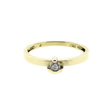 Gouden solitair ring met zirconia, Gebruikt, Ophalen of Verzenden, 17 tot 18, Met edelsteen