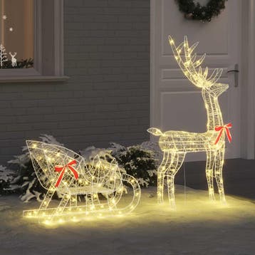 vidaXL Rendier trek slede 200 LEDs Warmwit 70 x 26 x 130 cm, Diversen, Kerst, Verzenden, Nieuw