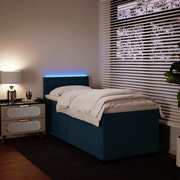 vidaXL Boxspring met matras fluweel blauw 90x190 cm, 90 cm, Eenpersoons, Nieuw, 190 cm of minder