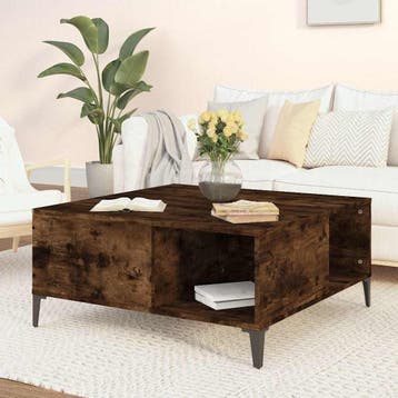 vidaXL Salontafel 80x80x36,5 cm bewerkt hout gerookt, 50 tot 100 cm, Verzenden, Nieuw, 50 tot 100 cm