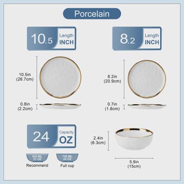 LOVECASA 12/24-delig Servies Set - Porselein met Gouden Rand, Verzenden, Nieuw