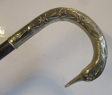 Wandelstok - Verzilverd - antieke wandelstok zwaan