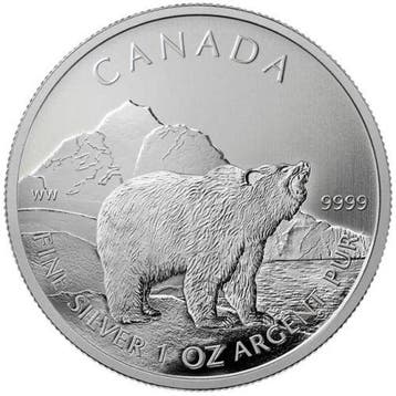 Canadian Wildlife - Grizzly 1 oz 2011 (1.000.000 oplage), Verzenden, Noord-Amerika, Losse munt, Zilver