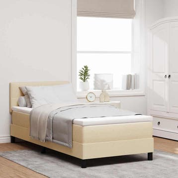 vidaXL Boxspring bed met LED-stripverlichting Crème 90 x 200, Eenpersoons, Verzenden, Nieuw, Crème
