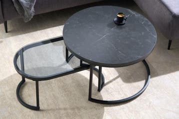 Design salontafel set van 2 ELEGANCE 70cm zwart grijs marmer, Ophalen of Verzenden, Nieuw