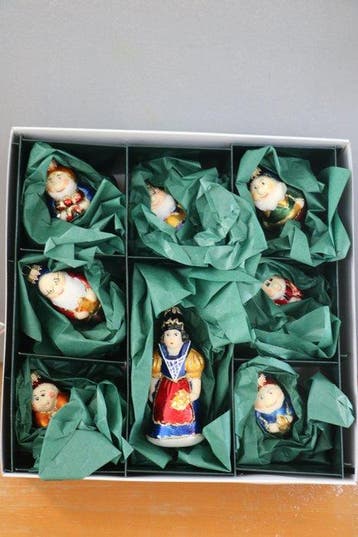 Kerstballen Krebs, Lauscha: Sneeuwwitje en de 7 dwergen (8), Antiek en Kunst