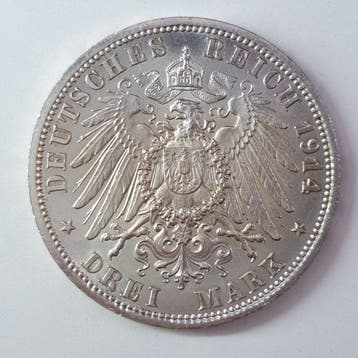 Duitsland, Anhalt-Dessau Friedrich II. 3 Mark 1914, Postzegels en Munten