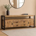 Tv-meubel Mangohout Britt 220 cm, Huis en Inrichting, Verzenden, Nieuw, Overige houtsoorten, Industriële meubels