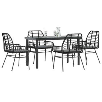 vidaXL 5-delige Tuinset met kussens poly rattan glas zwart, Verzenden, Nieuw, 4 zitplaatsen, Tuinset
