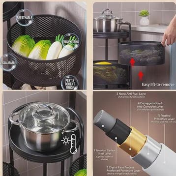 Draaibare Keuken Trolley 3-5 Laags - Carbon Staal Mesh Opber, Verzenden, Nieuw