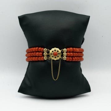 Armband - 14 karaat Geel goud Bloedkoraal, Nieuw