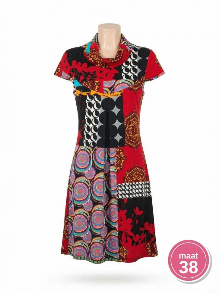 Geisha dames jurk patchwork patroon maat M, Kleding | Dames, Jurken, Boven de knie, Rood, Maat 38/40 (M), Zo goed als nieuw