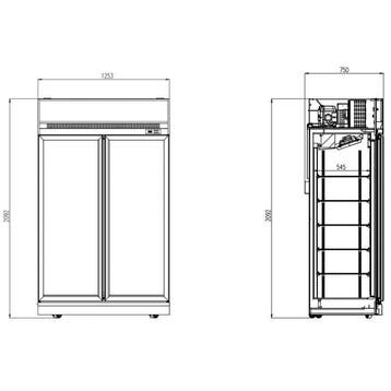 Koelkast 2 Glasdeuren 1000L INS-1000R, Nieuw in verpakking, Koelen en Vriezen
