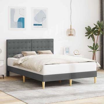 vidaXL Bedframe met hoofdeinde Donkergrijs 120 x 200 cm Stof, Huis en Inrichting, Overige materialen, Verzenden, Nieuw, Twijfelaar