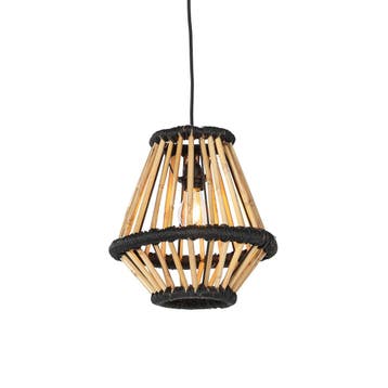 Oosterse hanglamp bamboe met zwart 32 cm - Evalin, Verzenden, Nieuw, Oosters