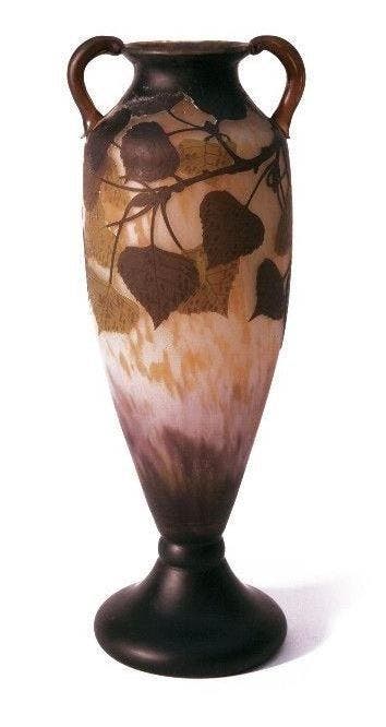 Daum Frères - Vaas - amfoorvaas - Glas - Pappel-dekor -