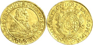 Dukat 1687, Sachsen-kurlinie ab 1547 (albertiner) Johann..., Postzegels en Munten, Munten | Europa | Niet-Euromunten, Verzenden