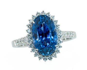 Ring - 14 karaat Witgoud, Intens/Levendig blauw (Ceylon) -, Nieuw