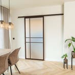 Stalen Schuifdeur met koofsysteem 6 Vlaks Brons Mat glas Lux, 75 tot 150 cm, Nieuw, 150 tot 225 cm, Metaal