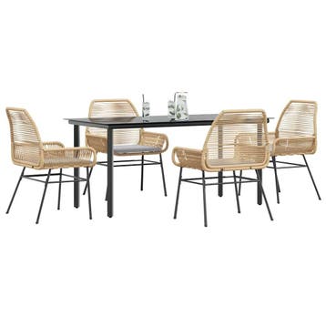 vidaXL 5-delige Tuinset met kussens poly rattan glas bruin, Verzenden, Nieuw, 4 zitplaatsen, Tuinset