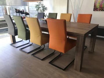 Set van 8 leren eetkamerstoelen - met sledepoot -, Huis en Inrichting, Stoelen, Ophalen of Verzenden, Nieuw, Leer