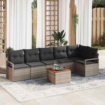 vidaXL Tuinbankenset 7 st Grijs poly rattan, Verzenden, Nieuw, 7 zitplaatsen
