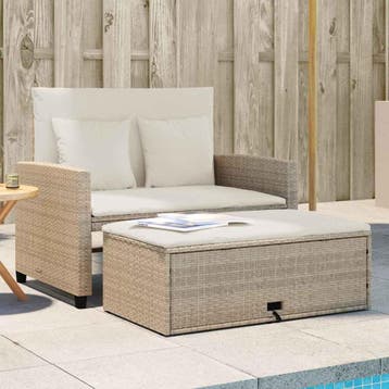 vidaXL Tuinbank 2-zits met kussens poly rattan beige, Tuin en Terras, Verzenden, Nieuw