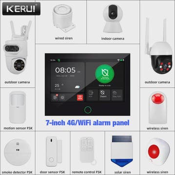 KERUI 4G/WiFi GSM Home Alarm Systeem met 7-inch Touchscreen, Verzenden, Nieuw