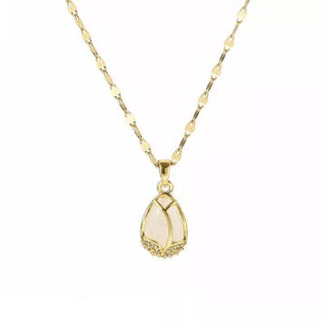 Minimalistische opaliet ketting met stallen hanger,, Nieuw