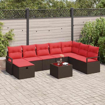 vidaXL Bankstel 9 st Bruin poly rattan, Verzenden, Nieuw, Meer dan 8 zitplaatsen