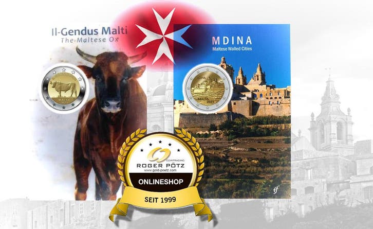 2 x 2 Euro 2025 Malta Mdina en maltesischer Ochse im Orig..., Postzegels en Munten, Munten | Europa | Euromunten, Verzenden
